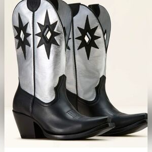 🖤🔹️ARIAT 🔹️black/ Silver Leather Starlight X Toe Western Boot
